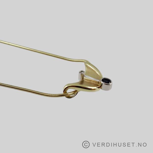 Hovedbilde Anheng i 14 K gull med blå og blank sten