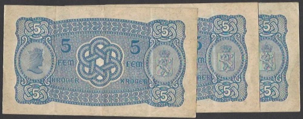 5 kr 1940 S Kv 1+ (S.6768961-3) i rekke