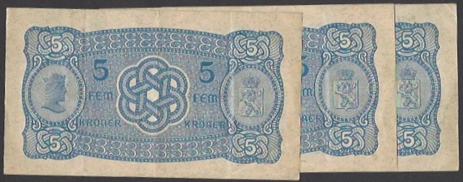 Hovedbilde 5 kr 1940 S Kv 1+ (S.6768961-3) i rekke