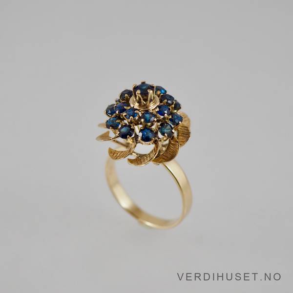 Hovedbilde Smykkesett i 9 K gull med blå stener - Ring og ...