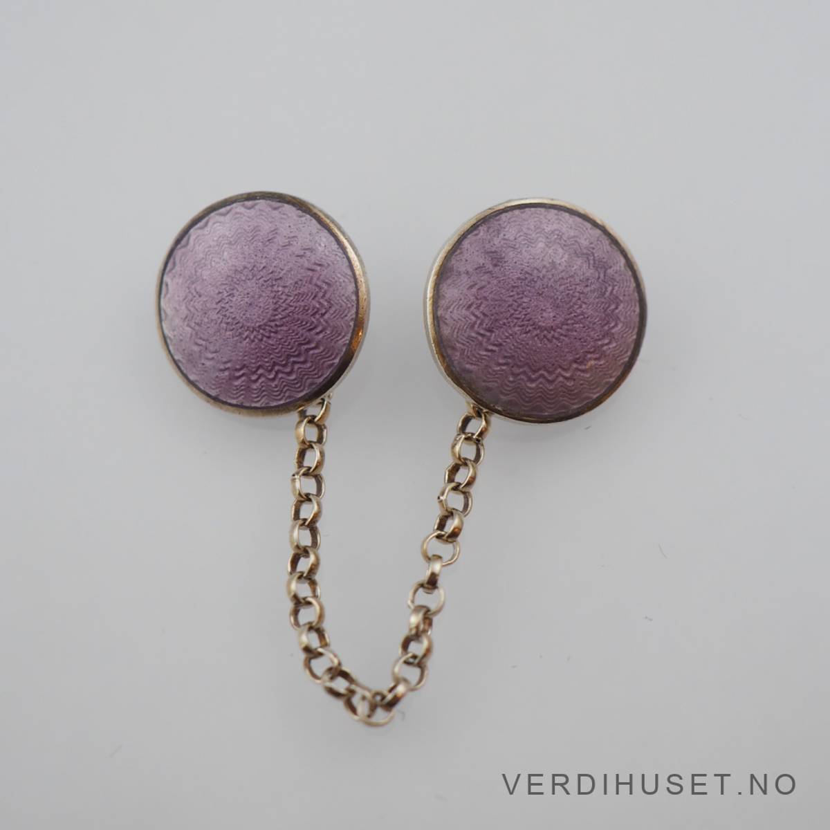 Halsknapper i forgylt sølv med lilla emalje