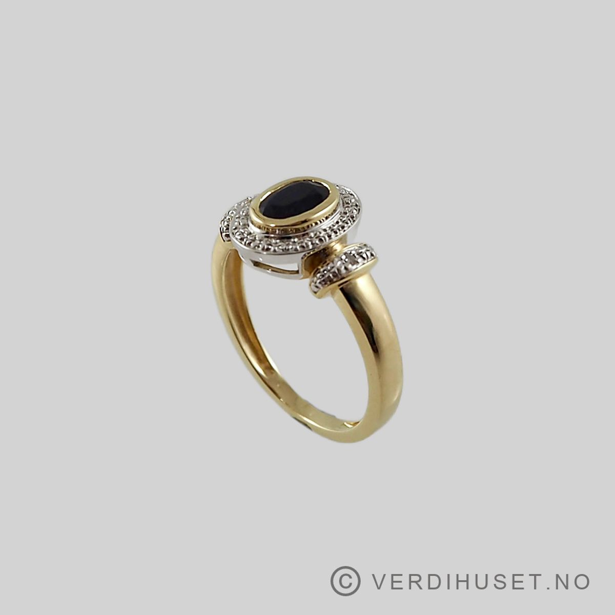 Ring i 14 K hvitt og gult gull med blå og blanke stener