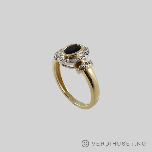 Hovedbilde Ring i 14 K hvitt og gult gull med blå og blanke ...