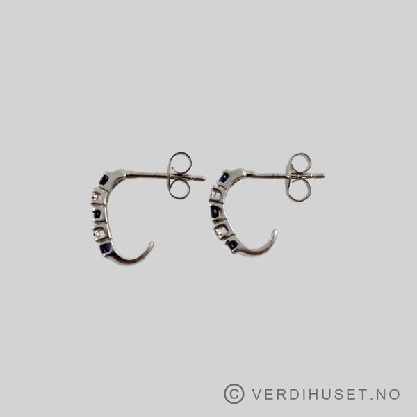 Hovedbilde Ørepynt i 14 K hvitt gull med blå og blanke ...