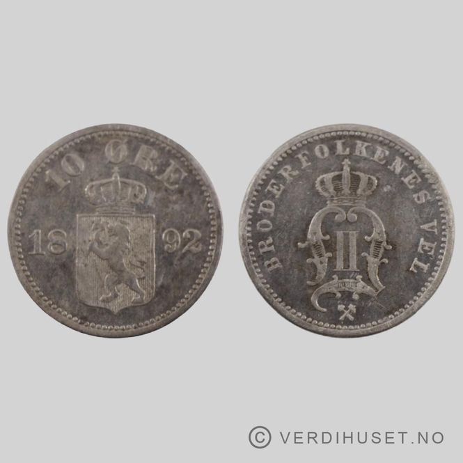 Hovedbilde 10 Øre 1892 Kv g 1+
