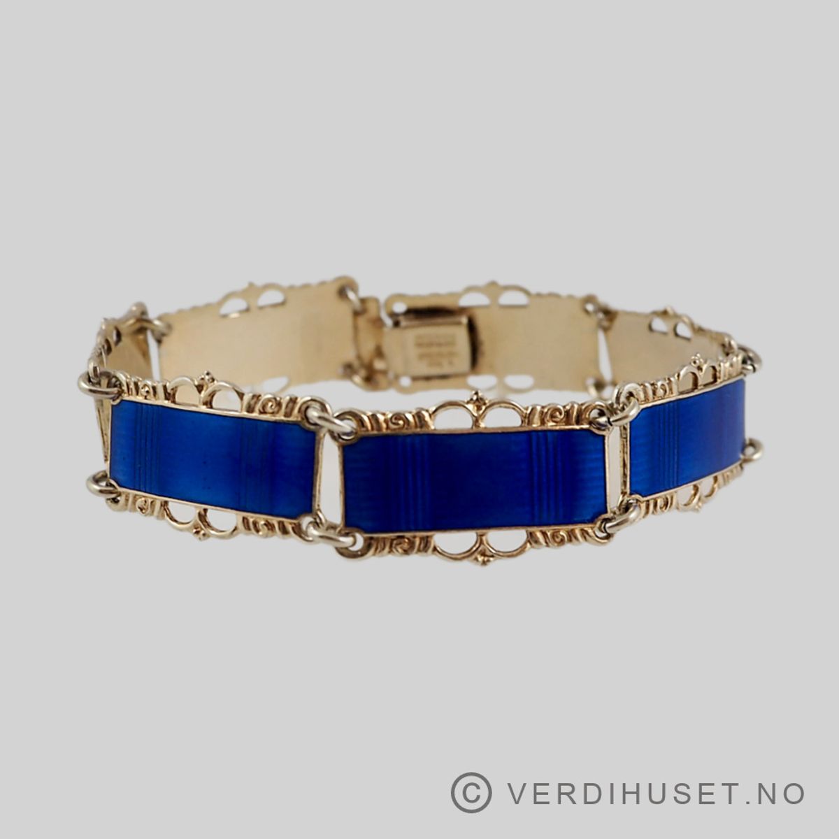 Armbånd i forgylt sølv med blå emalje - Hestnes