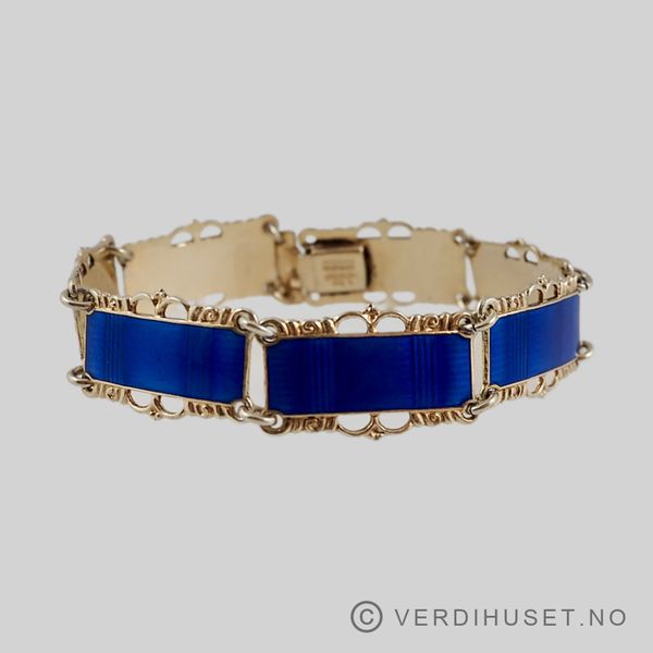 Hovedbilde Armbånd i forgylt sølv med blå emalje - Hestnes