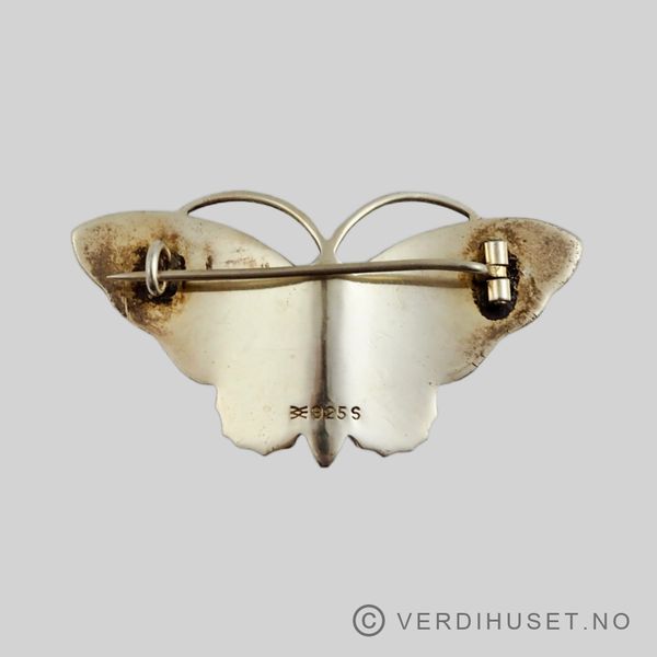 Hovedbilde Brosje/Sommerfugl i sølv med hvit og blå emalje - ...