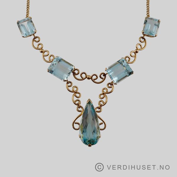 Hovedbilde Halssmykke i 18 K gull med akvamariner