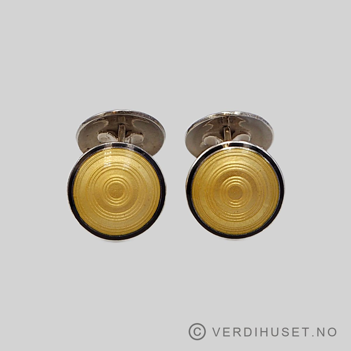 Mansjettknapper i sølv med gul og sort emalje - D-A