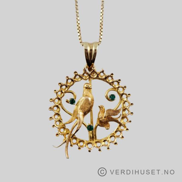 Hovedbilde Anheng i 18 K gull med grønne stener