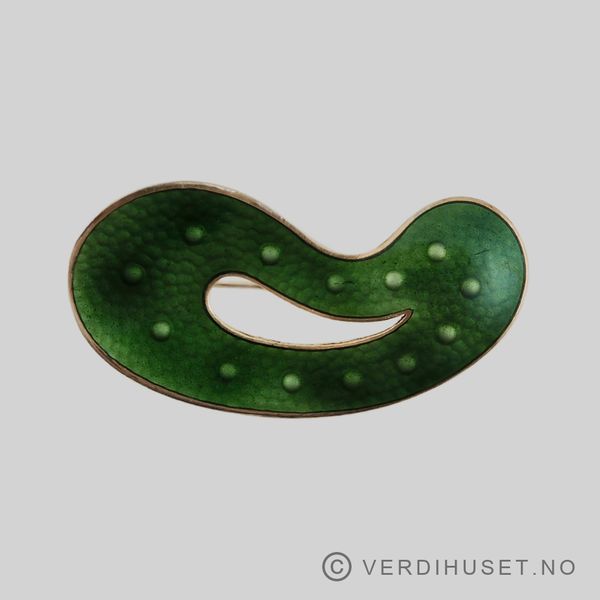 Hovedbilde Brosje i forgylt sølv med grønn emalje - Arne ...