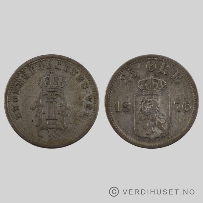 Hovedbilde 25 Øre 1876 Kv 1+