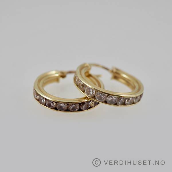 Hovedbilde Øreringer i 14 K gull med blanke stener