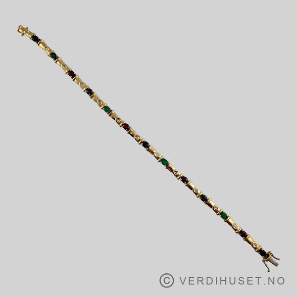 Hovedbilde Armbånd i 18 K gull med røde, grønne, blå og ...