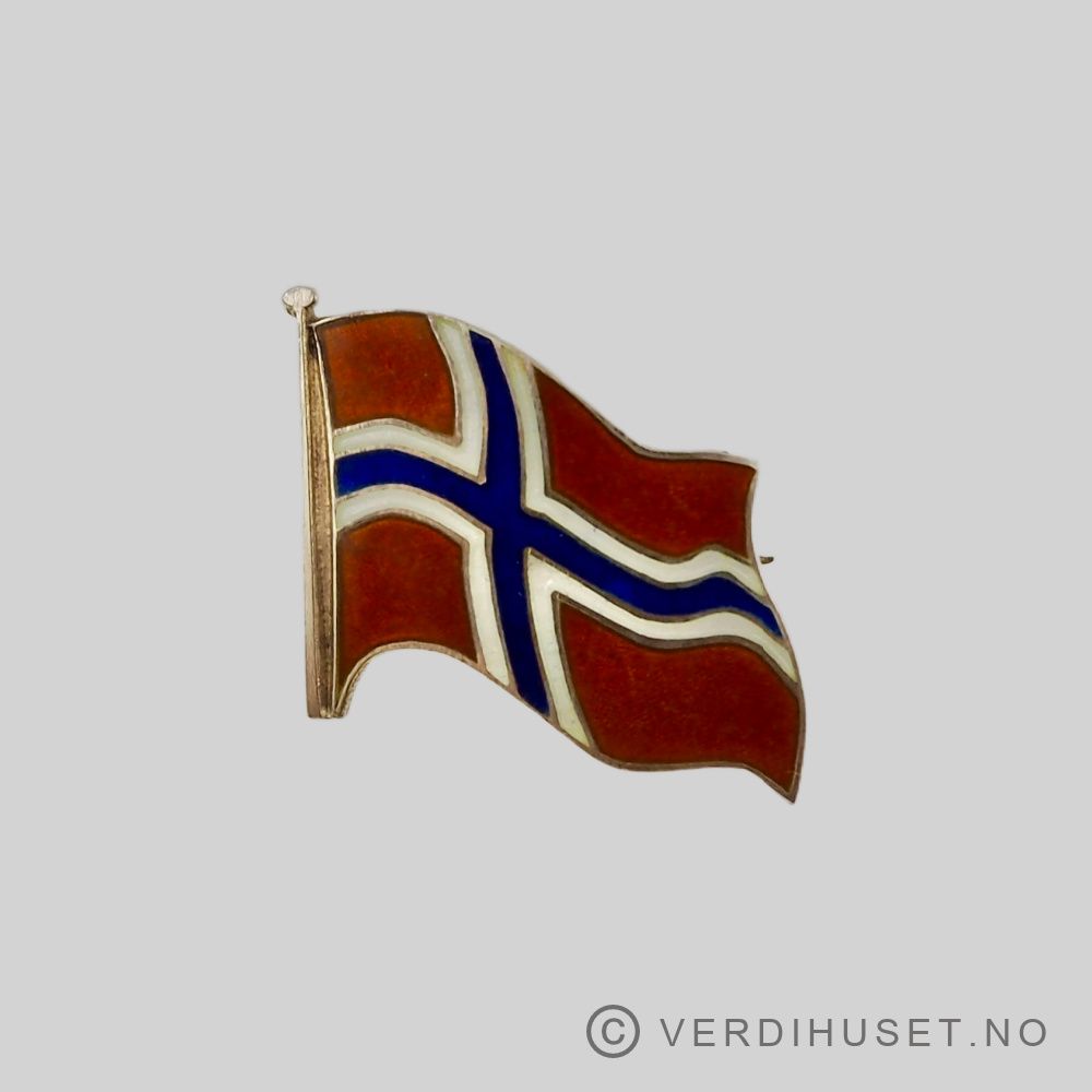 Brosje i forgylt sølv med emalje - Norske flagg