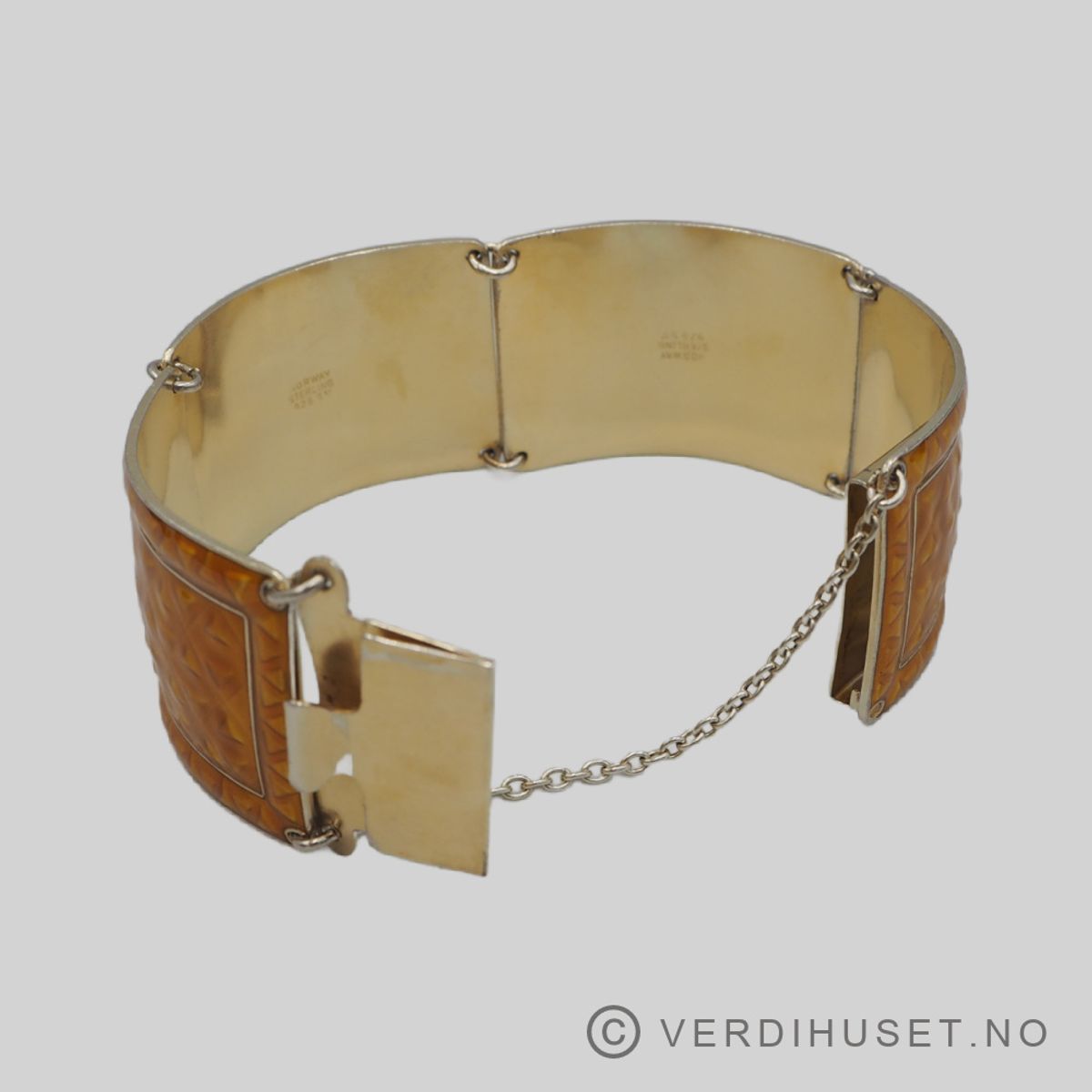 Bredt armbånd i forgylt sølv med gul emalje - Finn Jensen