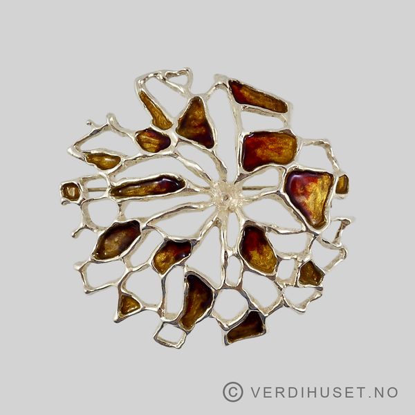 Hovedbilde Stor brosje/anheng i sølv med rød og gul emalje - ...