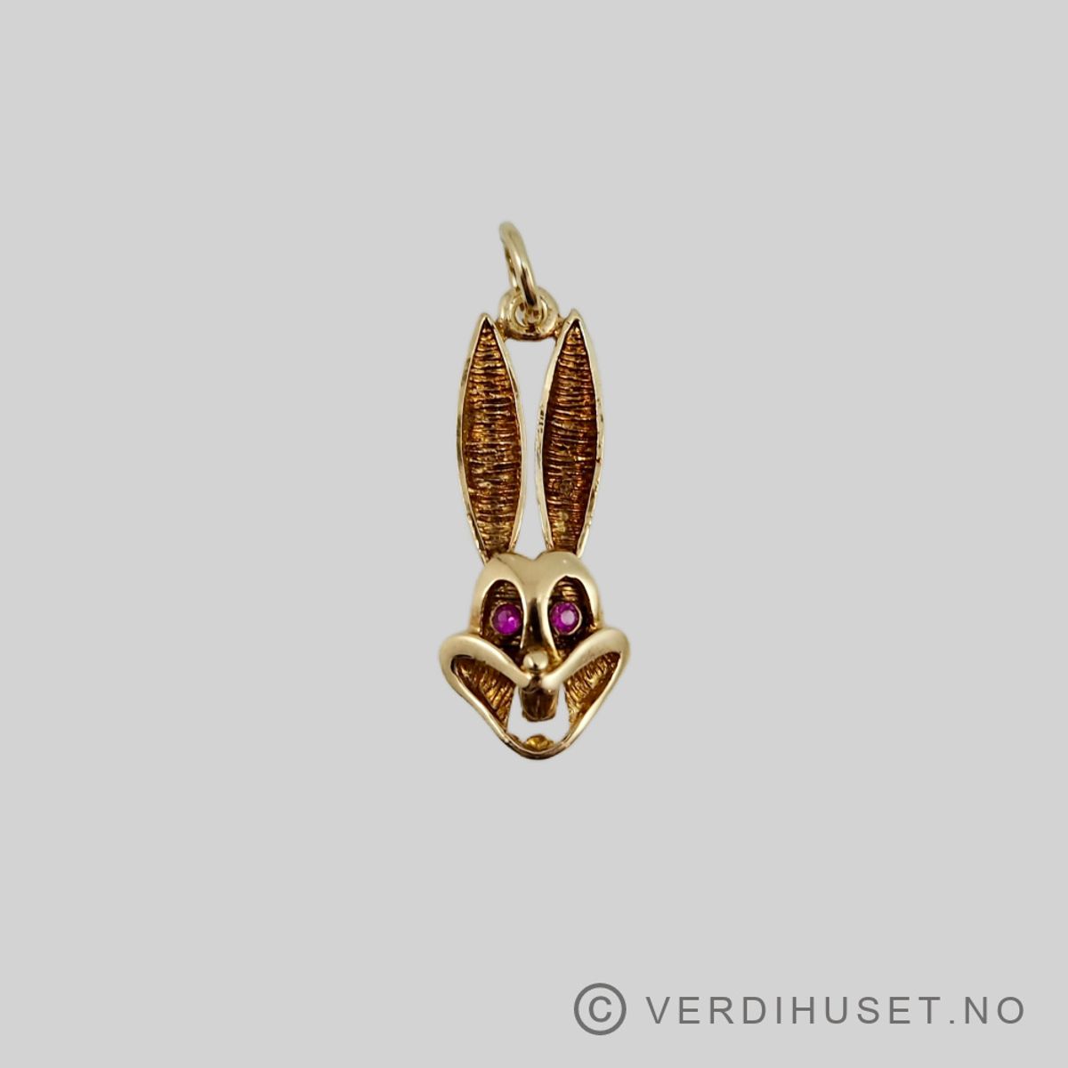 Charm i 14 K gull med røde stener - Kanin
