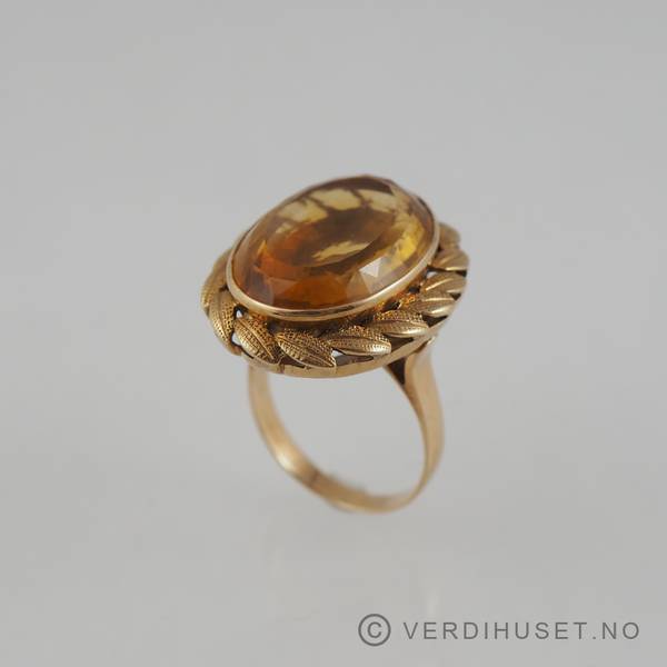 Hovedbilde Ring i 14 K gull med orange sten