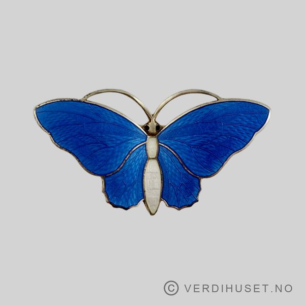 Hovedbilde Brosje/Sommerfugl i sølv med hvit og blå emalje - ...