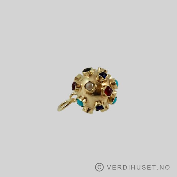 Hovedbilde Charm i 14 K gull - Kule med fargede stener