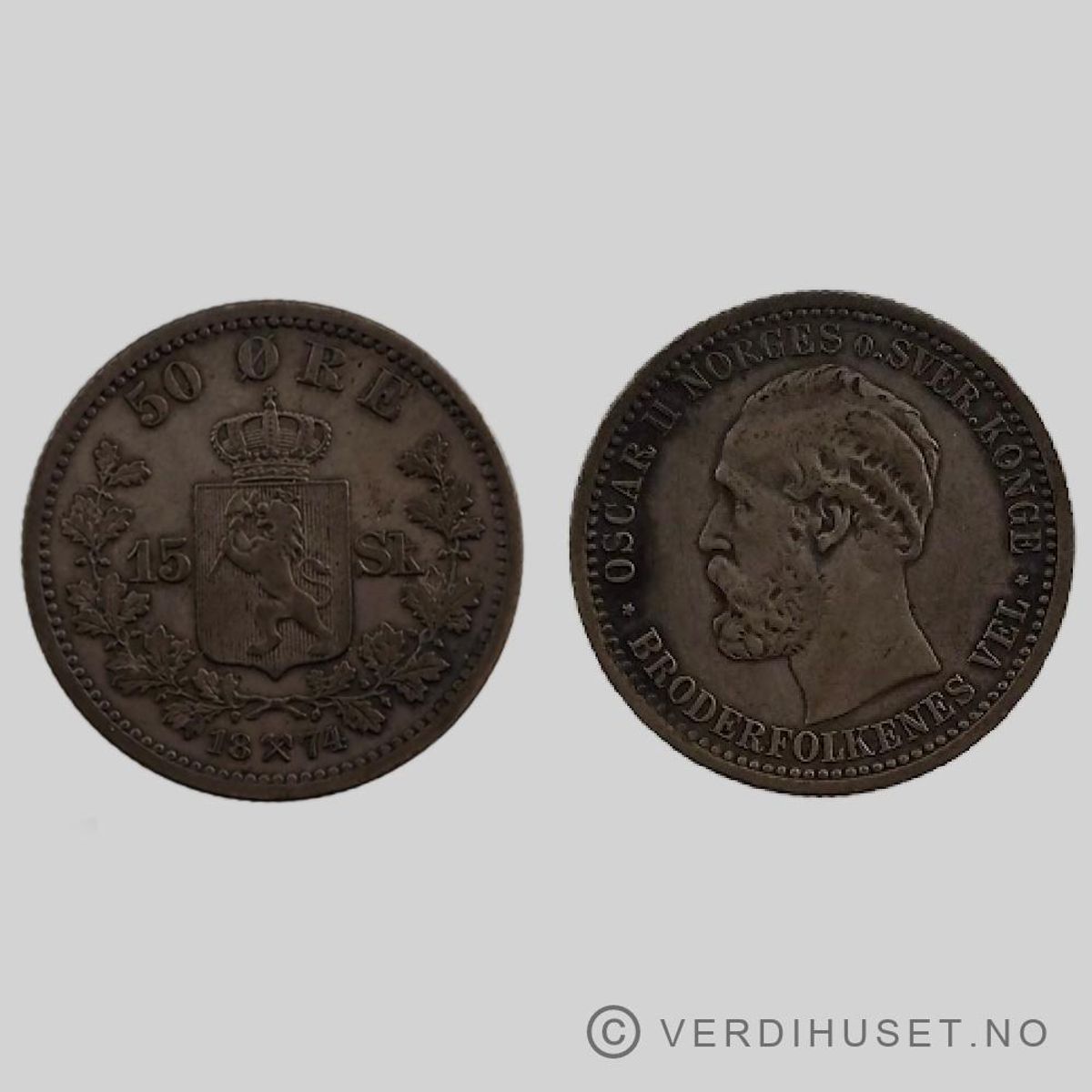 15 skilling/ 50 Øre 1874 Kv 1+