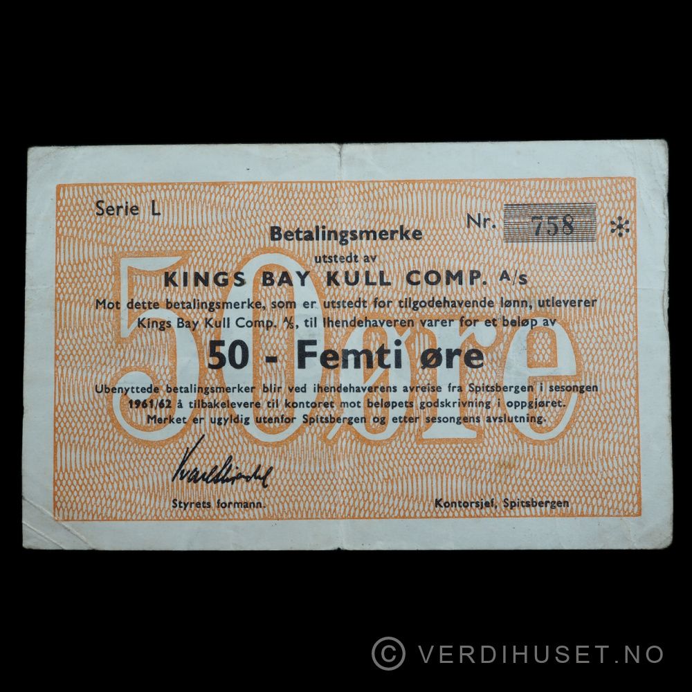 50 Øre 1961/62 serie L - RR (Kings Bay Kull Comp AS)