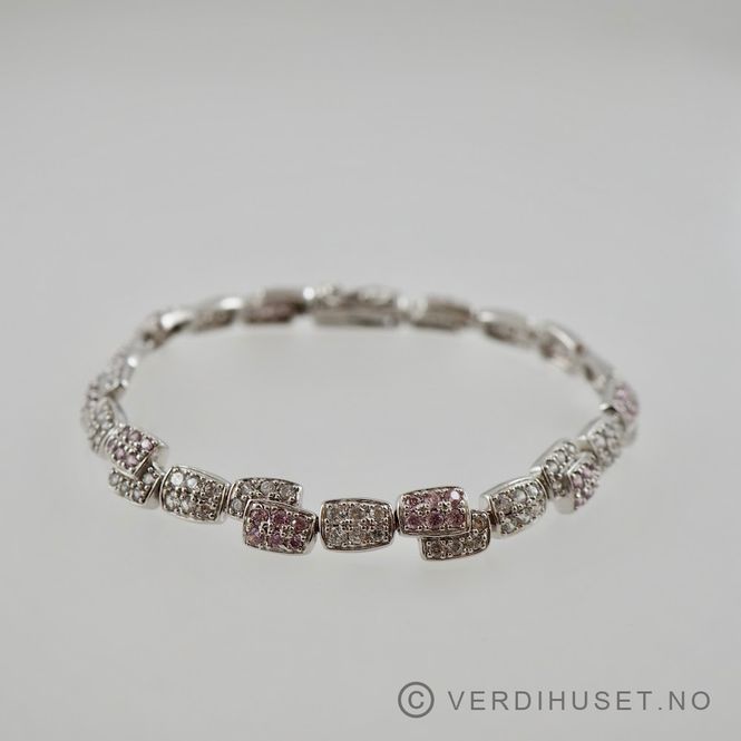 Hovedbilde Armbånd i sølv med blanke og rosa stener