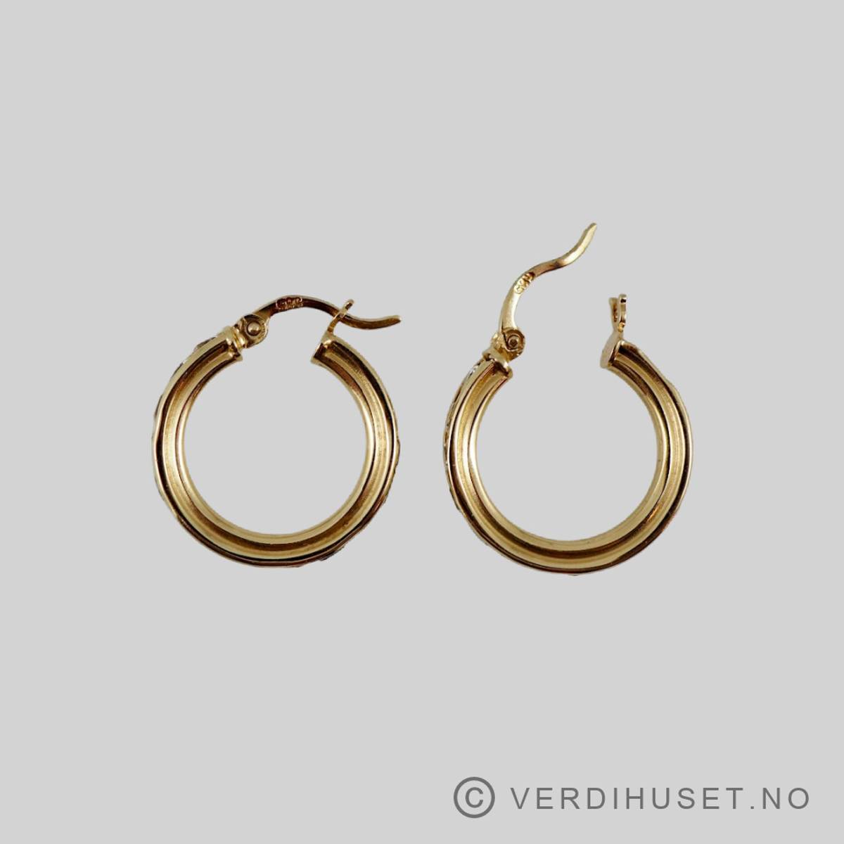 Øreringer i 14 K gull med blanke stener