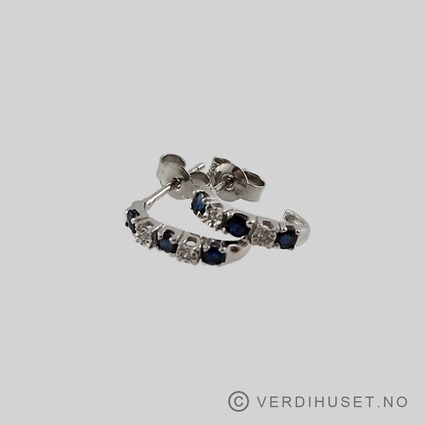 Hovedbilde Ørepynt i 14 K hvitt gull med blå og blanke ...