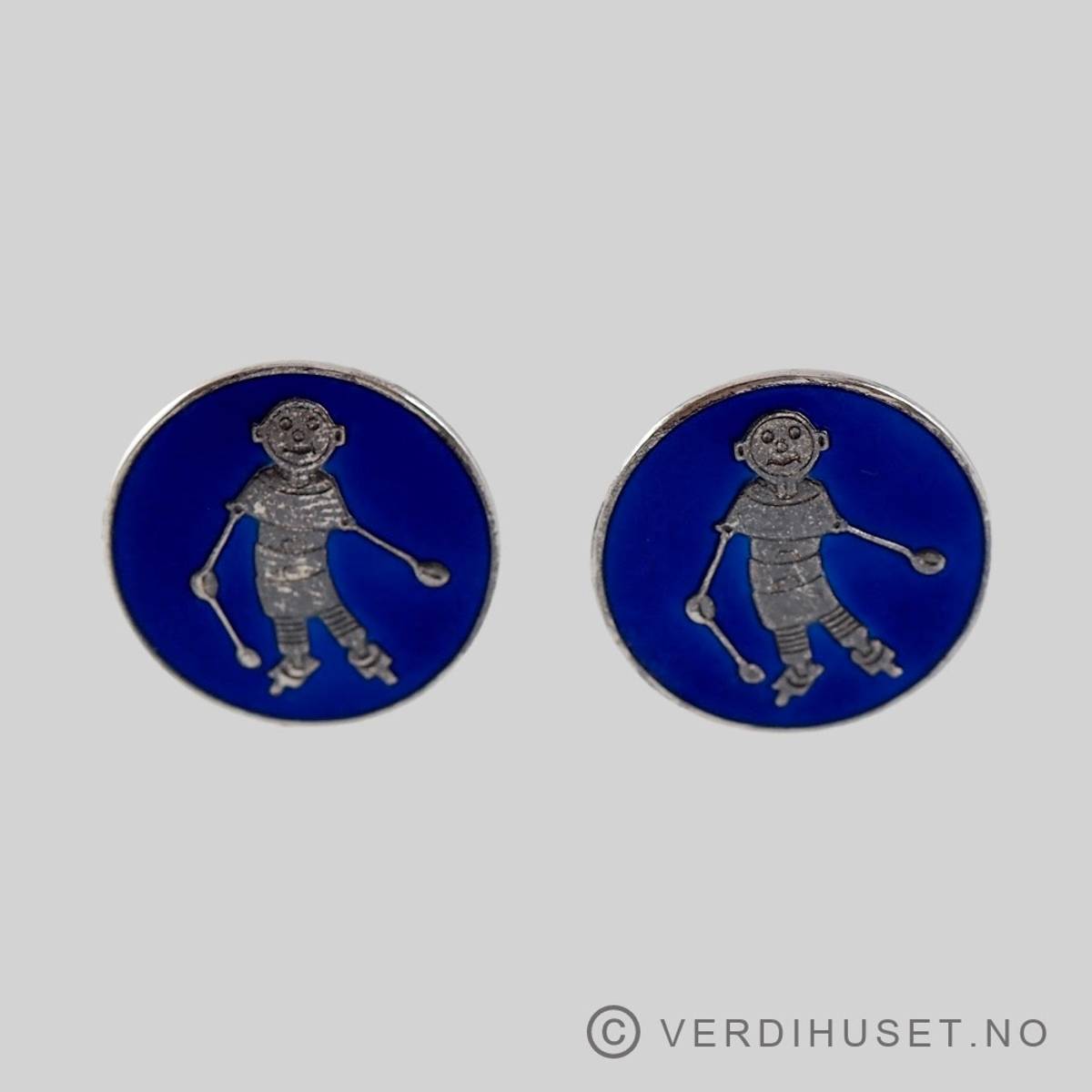 Mansjettknapper i sølv med blå emalje